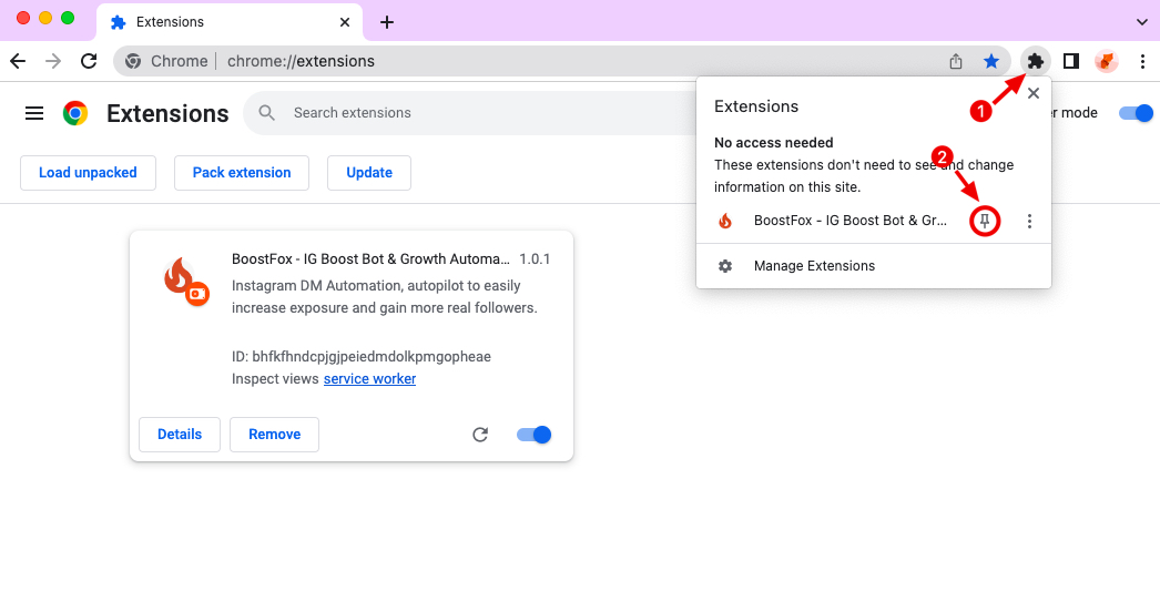 IG Boost Bot chrome extension install pin